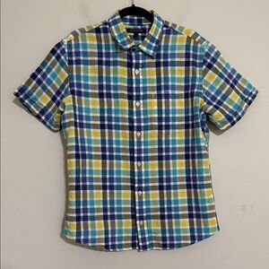 Banana Republic Multicolor Plaid Button Down Shirt mens M linen casual office